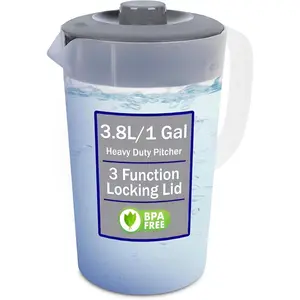 Water Pitcher with Lid 1 Gallon Pitcher, Freezer/Dishwasher Safe, BPA Free & Phthalate Free - Gray