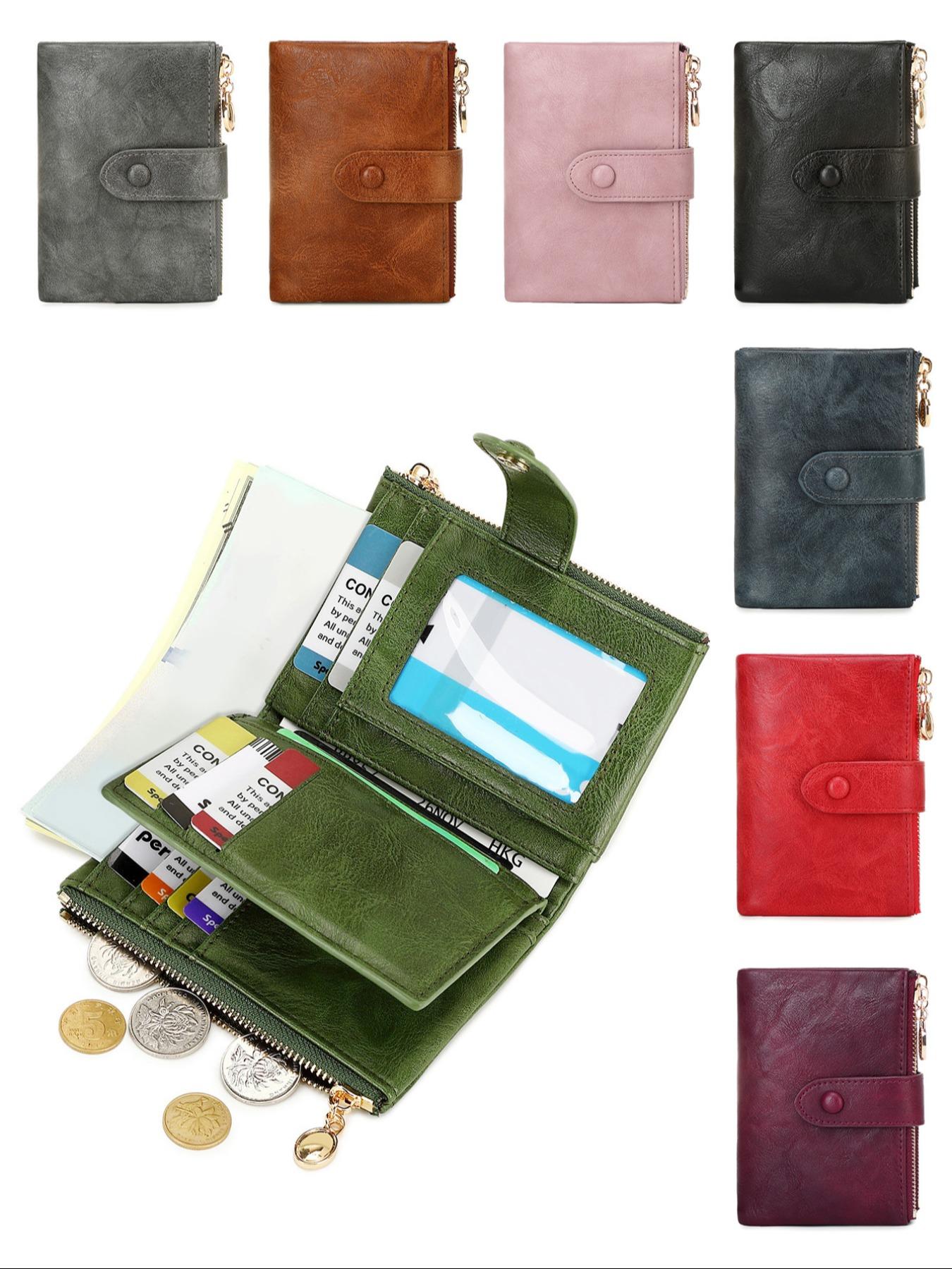 Women's Retro Zipper Short Wallet, Multi Card Slot Bifold Wallet, Fashionable Card Holder, Credit Card Organizer, Casual Versatile, RFID Blocking Wallet for Women & Girls