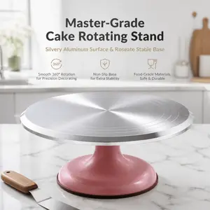 Aluminum Alloy Cake Turntable. 360smooth rotation for precise cake decorating. Ideal for frosting and decorating birthday cakes, suitable for home and commercial baking use.