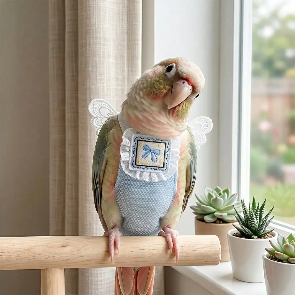 1PC Lace Mesh Breathable Parrot Diaper Bird Clothing Outdoor Bird Flight Harness, Reusable Nappy, Lightweight Secure Fit Waste Guard for Budgies, Cockatiels & Conures, Travel & Daily Care Accessory Bird Cleaning Supplies