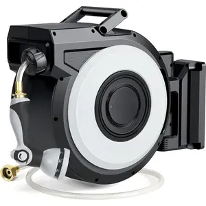 Retractable Garden Hose Reel 100FT, Wall Mount Heavy Duty Water Hose Reels with Automatic Slow Rewind System, Outdoor Hoses Reel with 2 Hose Nozzles  Garden Watering, Car Wash, Pet Shower