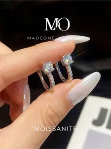 1 Pair Unique U Shape Copper Earrings with 0.5ct Synthetic Moissanite for Women Party Wedding Fine Jewelry