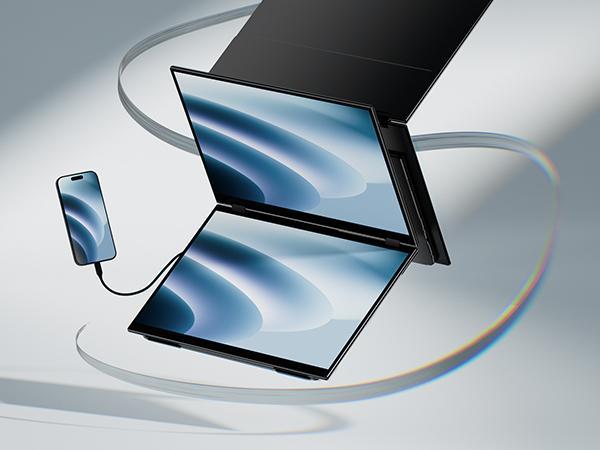 Ehomewei extra Dual Stacked Monitor 16"*2 Laptop Expansion Screens 2560 * 1600 * 2 60Hz 100DCI-P3 HDR for Windows MacOS X2 Pro