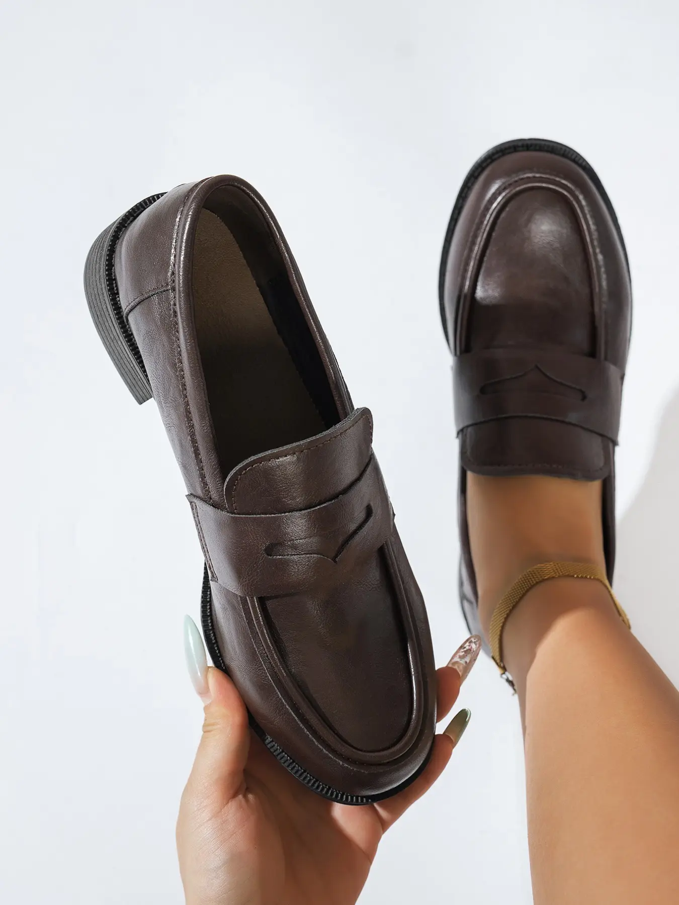 Classic Bright PU Leather Loafers, British Style Heart Penny Loafer, Casual Slip-On Shoes, All-Season Student Commuter Shoes