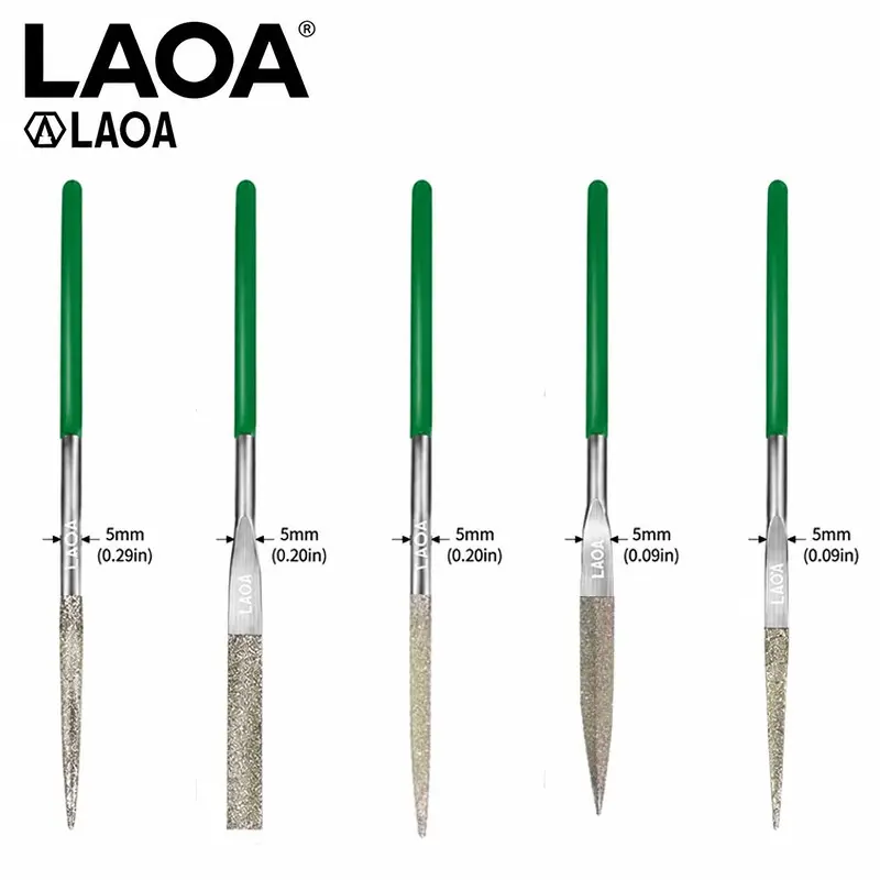 LAOA Diamond File Set, 5PCS Precision Diamond Coated Needle Files, Metal Hand Tools for Deburring, Grinding, Polishing, Jewelry Making, Wood Carving, Stone Craft and DIY Repair