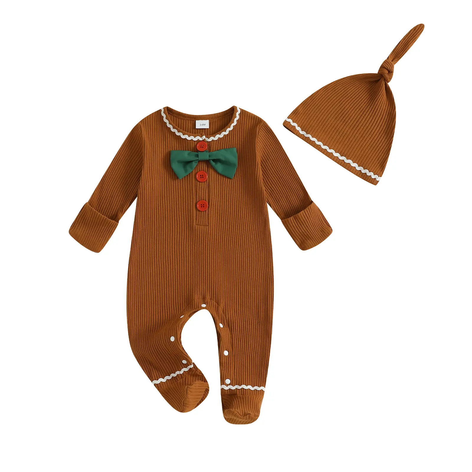 Baby Boy Girl Gingerbread Man Costume Newborn Infant Ginger Bread Knitted Footie Romper Outfit Toddler Cookie Clothes