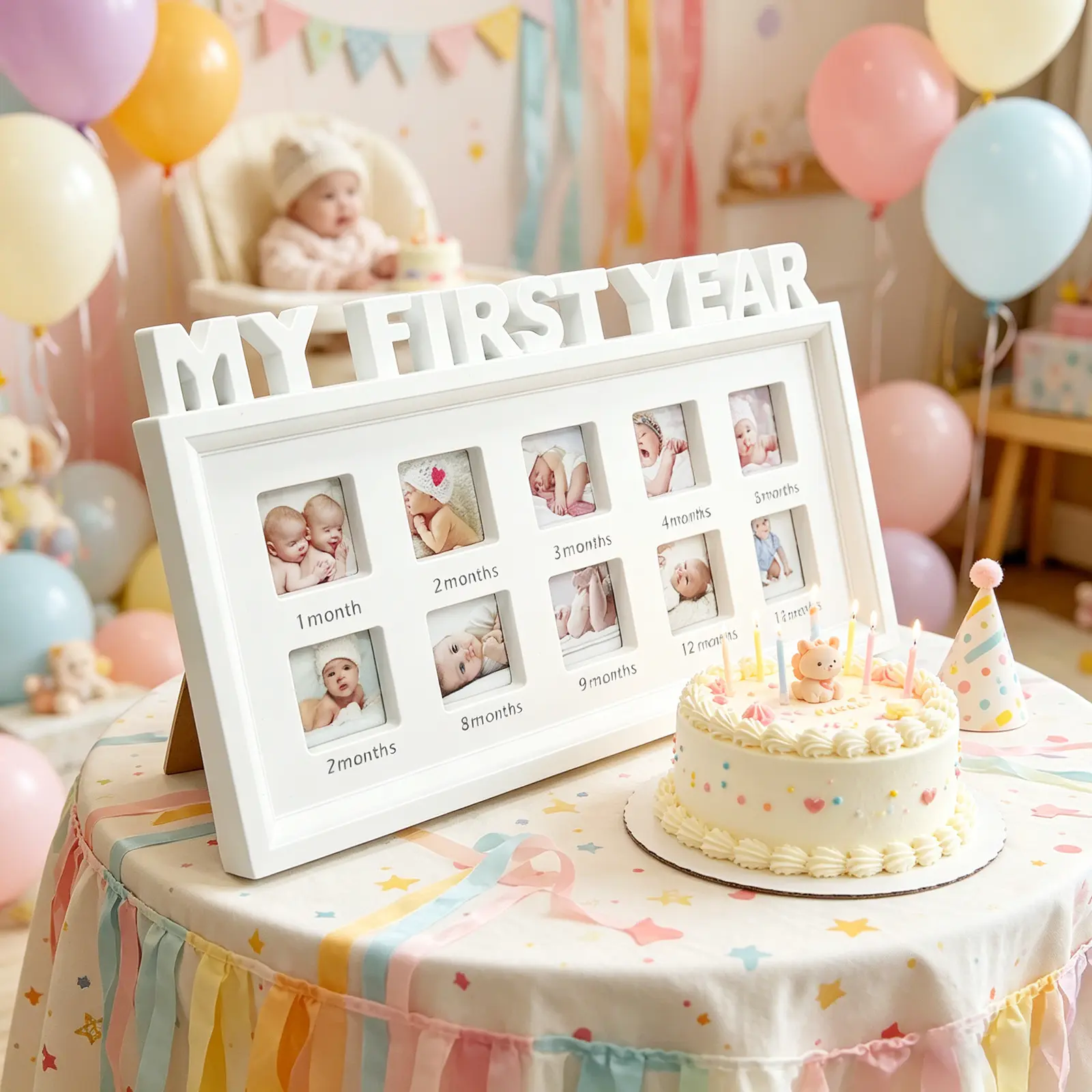 Cochildor Baby Photo Frame, First Year Milestone Keepsake, Growth Memory Gift for Children, 0-12 Months Baby Commemorative Frame, Perfect for Newborns, Baby Shower, Milestone Keeper