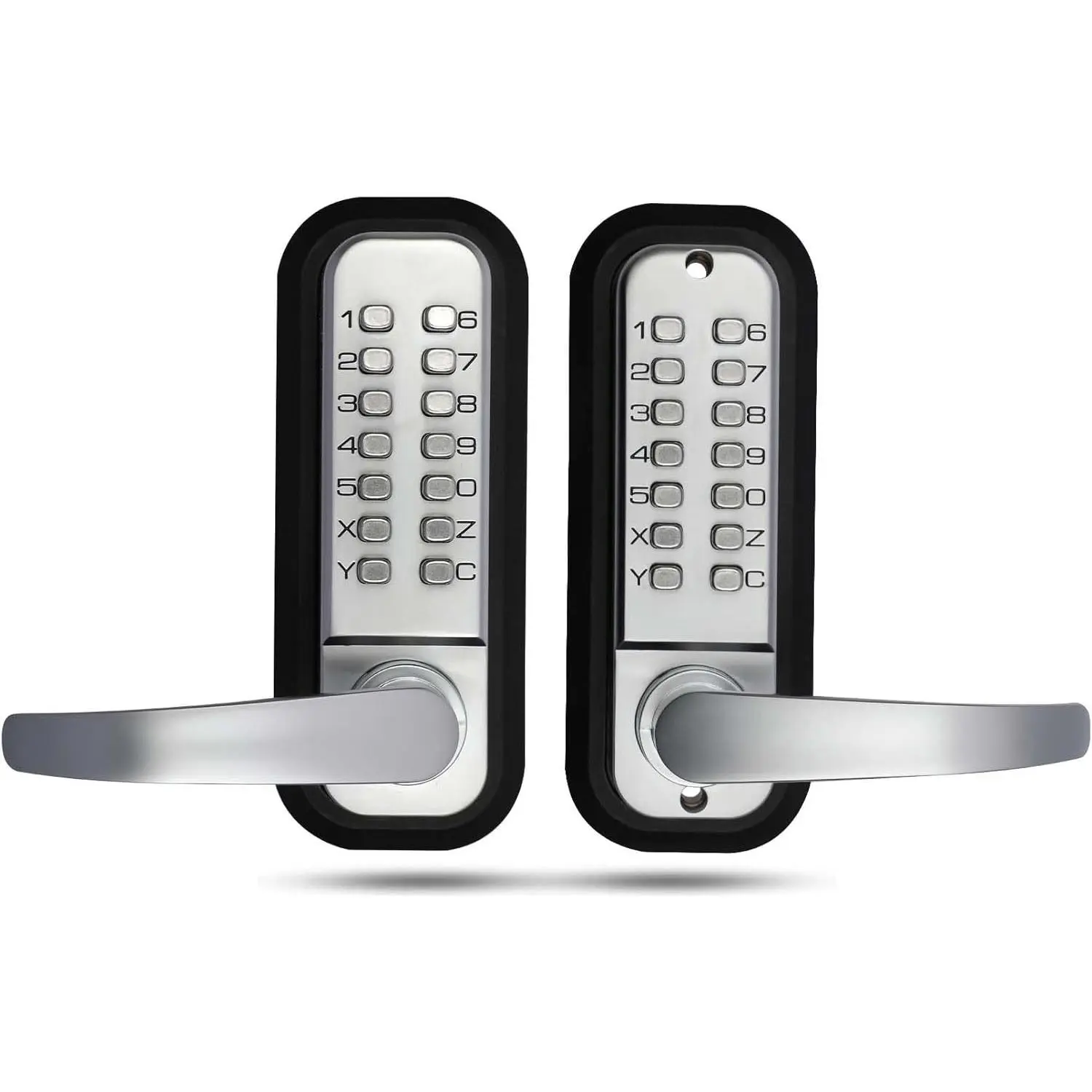 New Upgrade Double Sided Keypad Door Lock with Adjustable Deadlatch 2-3/8'' and 2-3/4'',Double Sided Keyless Door Lock with Handle, Double Sided Gate Lock for Outdoor Fences (Silvery)