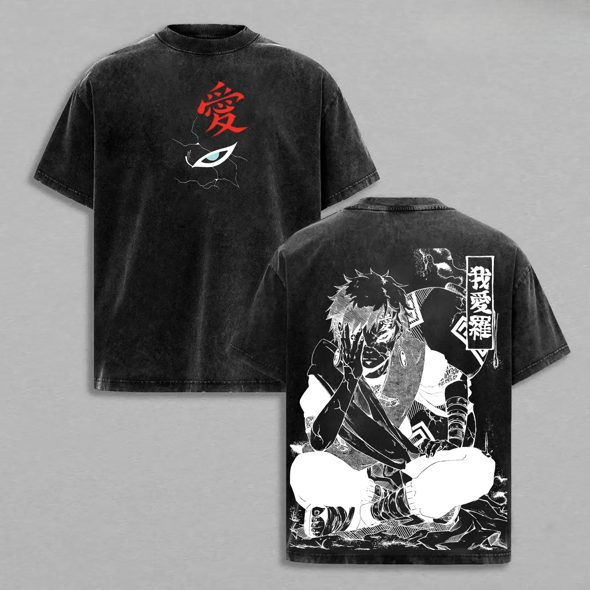 Naruto Anime Double Printed Vintage Washed Tee Unisex Oversize Anime Manga Washed Heavyweight Cotton T-shirt, Gift For Anime Fan Casual Clothing style retro graphic tee