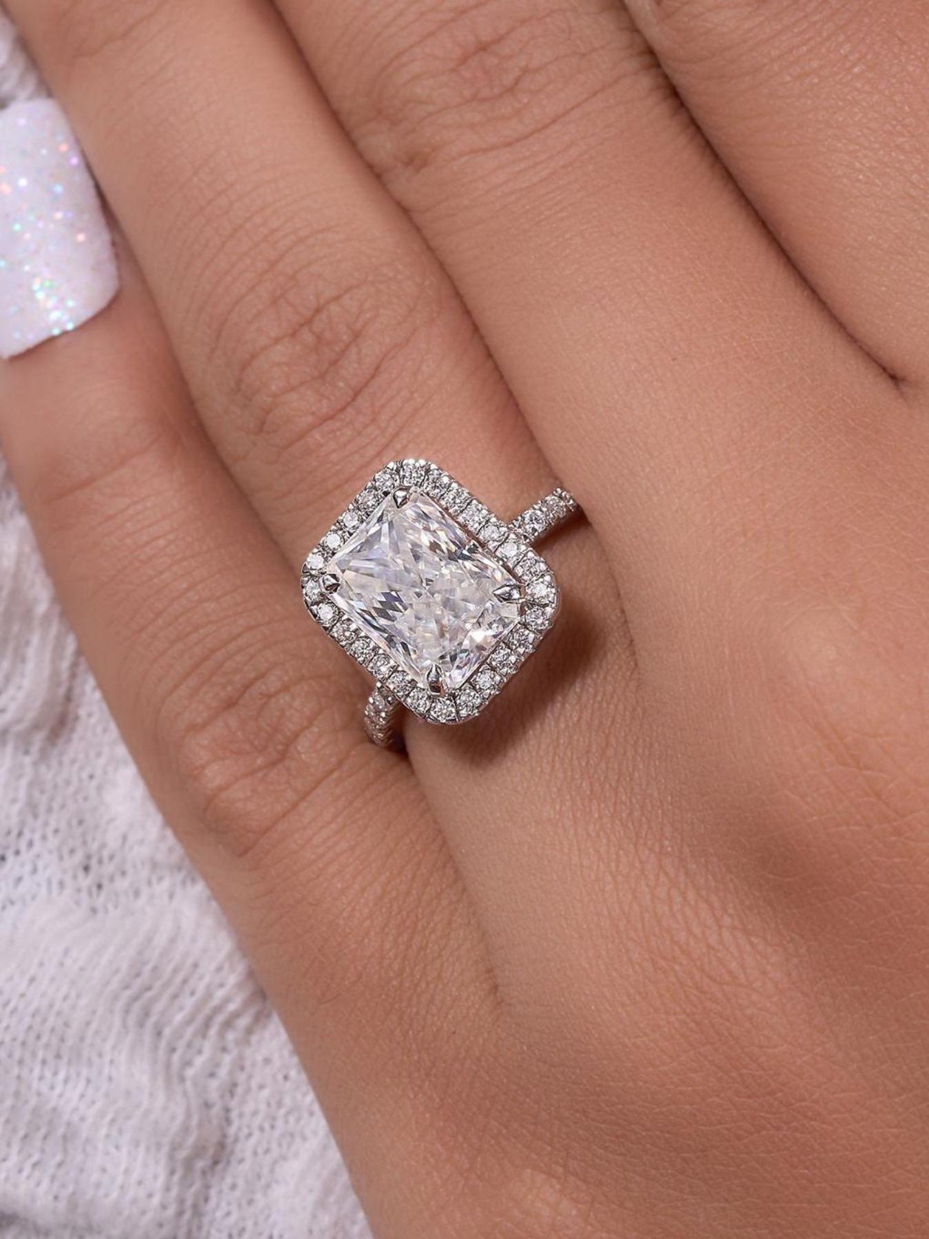 S925 Sterling Silver Rectangle Shaped Zircon Engagement Ring, Luxury Promise Wedding Ring, Fashion Jewelry Accessories for Women, Exquisite Jewelry for Birthday Gift