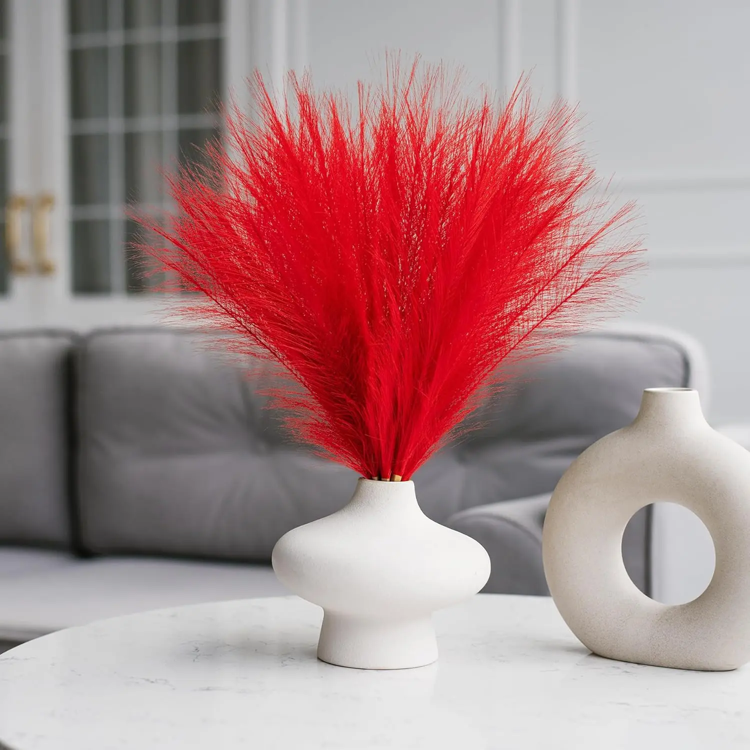 Pampas Grass Decor,  Faux Pampas Grass 5 Stem 18"/45cm Pompous Grass Small Flower Arrangement and Vase Filler for Boho  Wedding