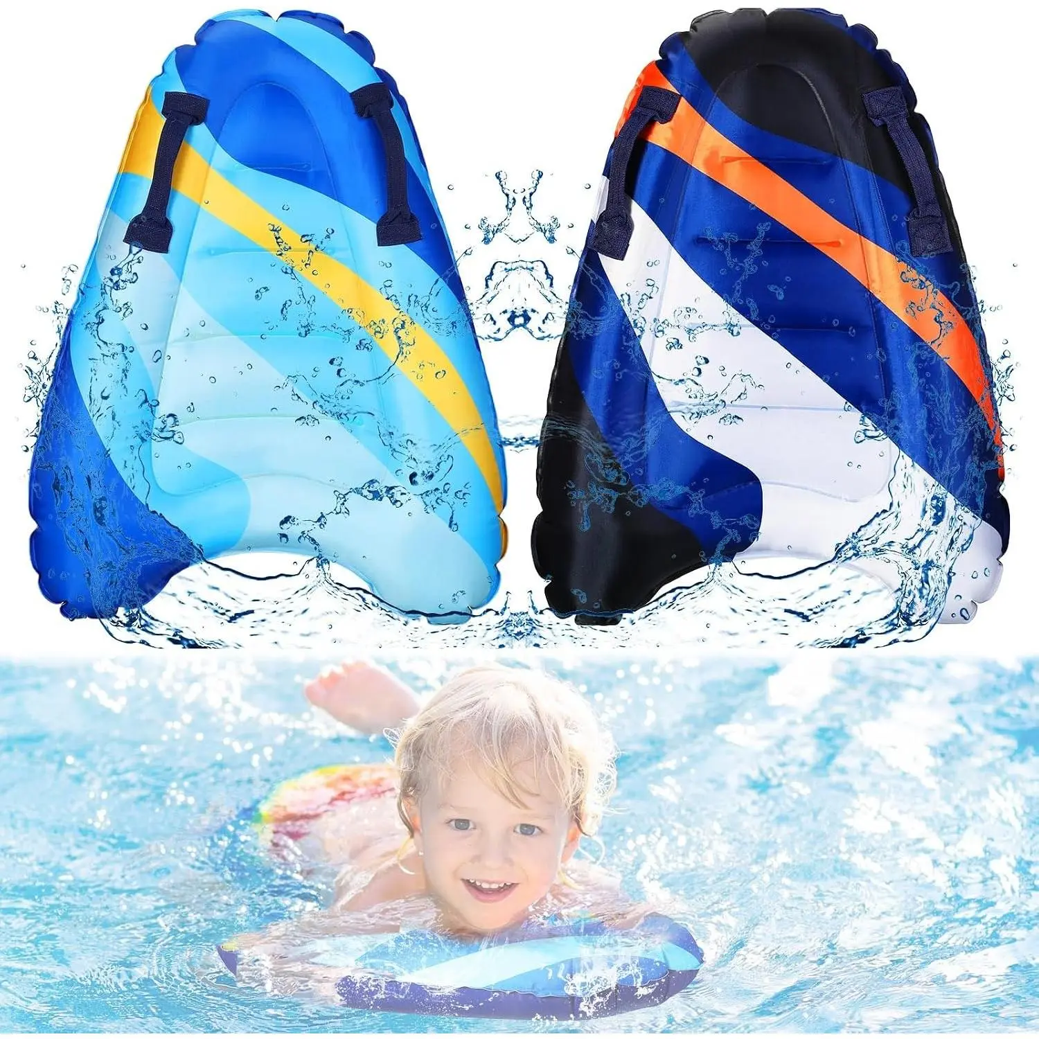 2Pcs Inflatable Surf Body Board with Handles, Lightweight Inflatable Surfboard for Beach Swim Floating, Kids Surfing Learning Surf Board, 27.5"x21.7"x5.9"