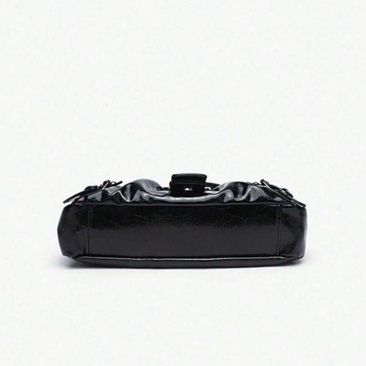 Y2K Vintage Shoulder Bag, Soft Distressed Leather Motorcycle Bag With Rivet Buckle Pleated Cloud Decor Underarm Bag Handbag Party, Street Bag for Women Purse Perfect Suitable for Work, Commute, Date