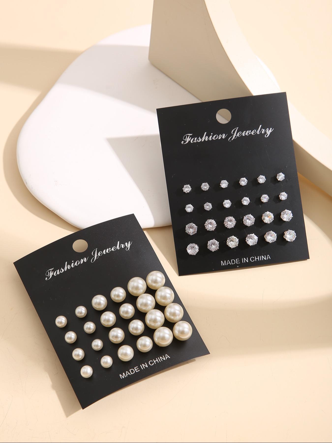 Faux Pearl & Rhinestone Decor Stud Earrings Set, Fashionable Earrings for Women & Men, Trendy All-match & Exquisite Jewelry for Birthday Gift, Studs Earrings