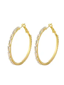 Luxurious Gold-Tone T-Shaped Cubic Zirconia Earrings – Hypoallergenic, Suitable for Sensitive Ears – 1.96 Inches – Stylish Gift, Perfect for Weddings and Parties