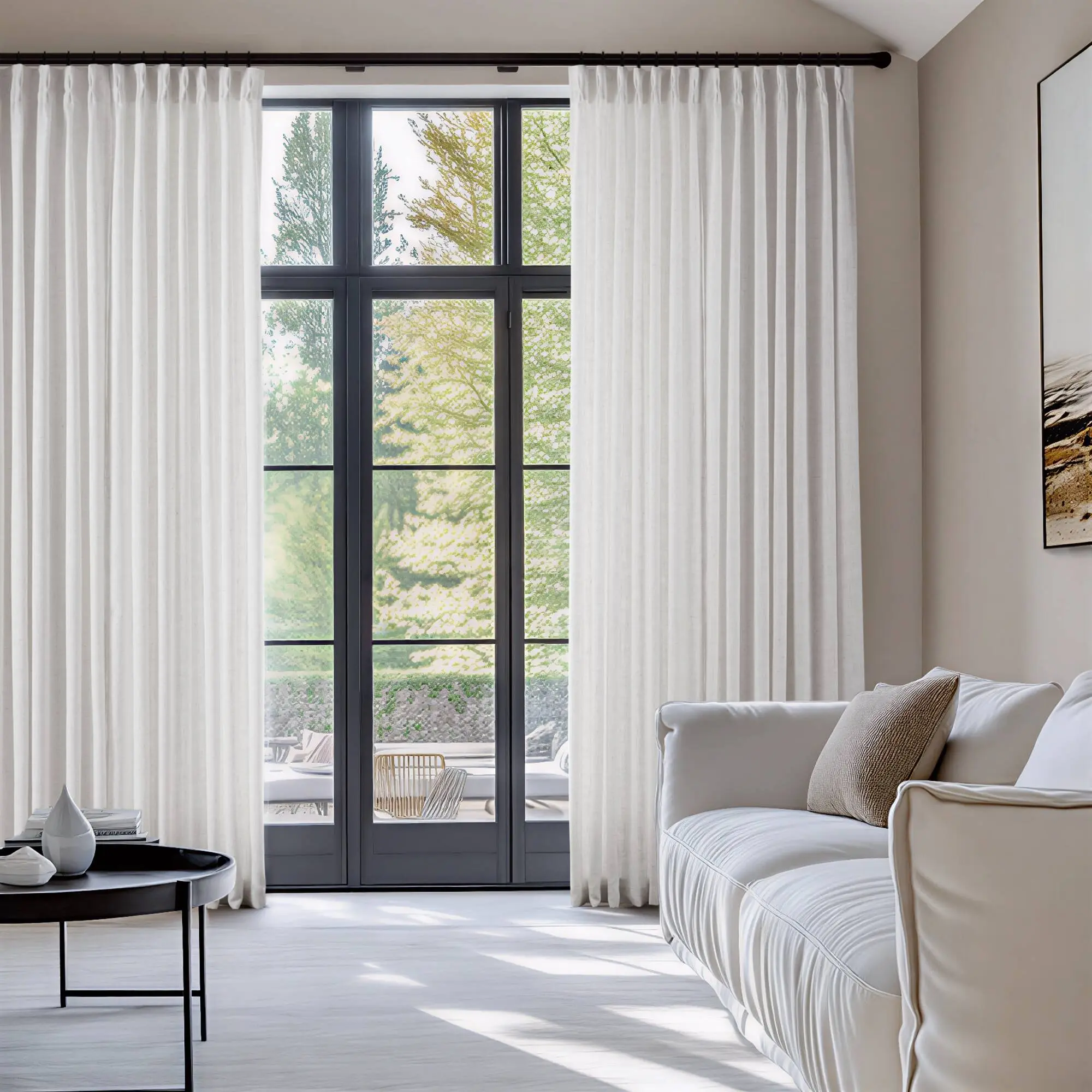 Nokaa 2-Piece 40x84 Inch 300GSM Poly Linen Pinch Pleat Curtain Panels, 7 Pleats Per Panel, Heavyweight Textured Fabric, Light Filtering Window Drapes for Living Room Bedroom, Set of 2, Beige, Home Furniture and Household Product Search Terms