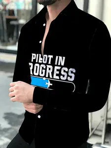 Men's Long Sleeve Shirt Pilot Theme Printed Top Fashion Casual Commuting Versatile TrendyMen's Long Sleeve Shirt Pilot Theme Printed Top Fashion Casual Commuting Versatile Trendy Personality Letter Pattern Base Layer Suitable for