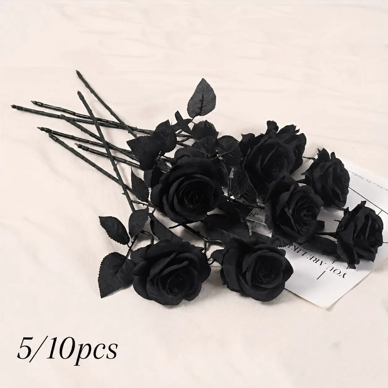 5pcs/10pcs Artificial Black Roses | Plastic Fake Flowers, Long Stem, for Halloween, Home Decor, Wedding Party, Gothic Goth Decor, Artificial Rose Bouquet, Artificial Flower Decorations