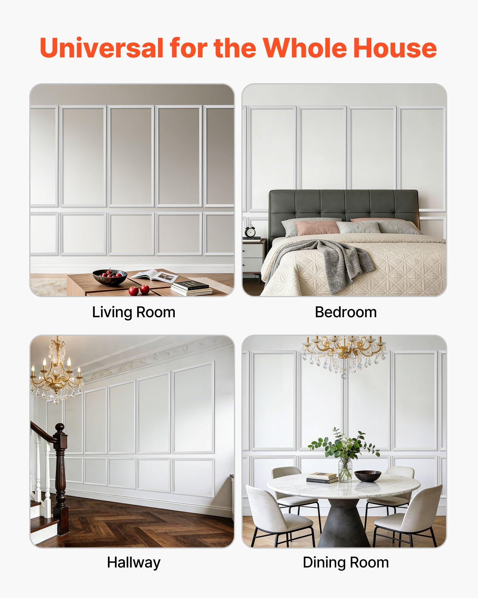 VEVOR Wall Molding 6 Pack, Wainscoting Panels Kit, Lightweight Paintable Polystyrene, Easy to Install, Waterproof Accent Wall Trim for Interior Décor Living Room, Bedroom, White (24x54 + 24x24 in) VEVOR Wall Molding 6 Pack, Wainscoting Panels Kit, Lightweight Paintable Polystyrene, Easy to Install, Waterproof Accent Wall Trim for Interior Décor Living Room, Bedroom, White (24x54 + 24x24 in)