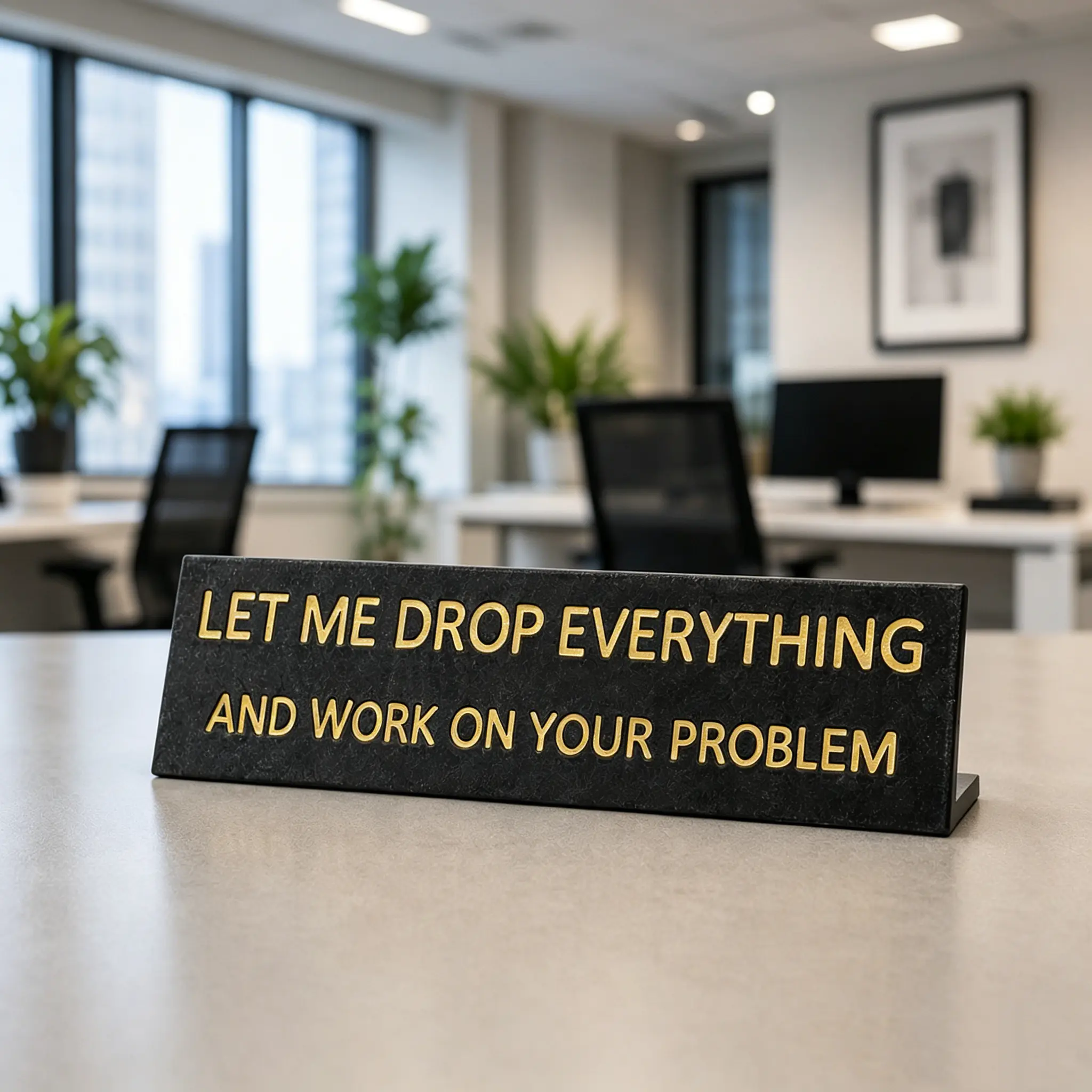 Funny Office Desk Sign, “Let Me Drop Everything and Work on Your Problem” Motivational Plaque, Modern Minimalist Desk Decor, Humor Office Nameplate, Gift for Coworkers Boss & Work Desk Accessories