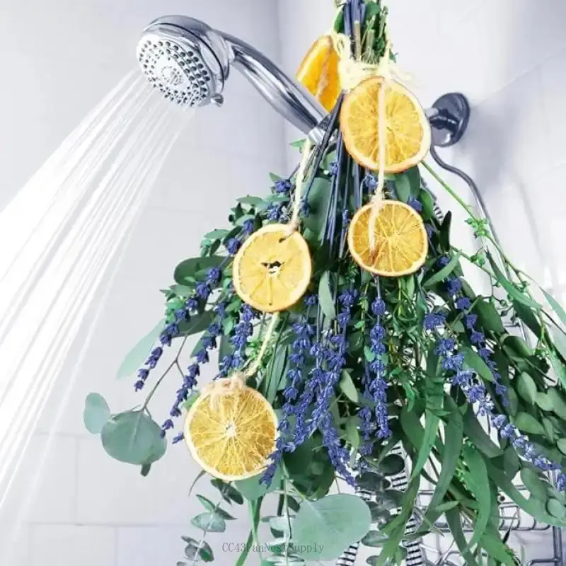 5 Kinds Mix Dried Eucalyptus & Lavender Flowers Bundle for Shower, 15''-17'' Natural Fresh Preserved Eucalyptus Leaves and Lemon Hanging Plants| Spa Aromatherapy Bathroom Decor Decorative Fruit Set OrnamentsCC43PanNestSupply