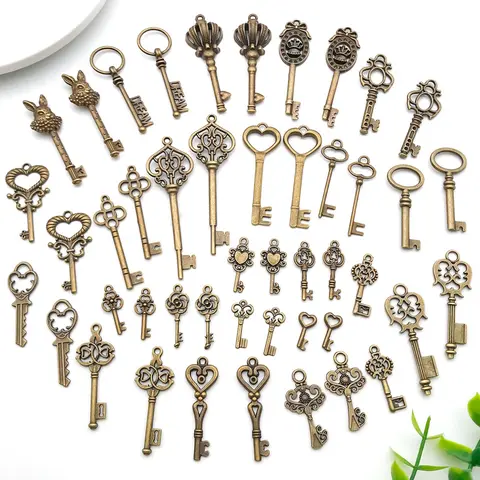 46pcs Mix Vintage Skeleton Keys Set, Filigree Steampunk Keys, Antique Bronze Keys Charms Pendants, Jewelry Findings Making Accessory For DIY Necklace Bracelet Decoration, DIY Jewelry Accessories