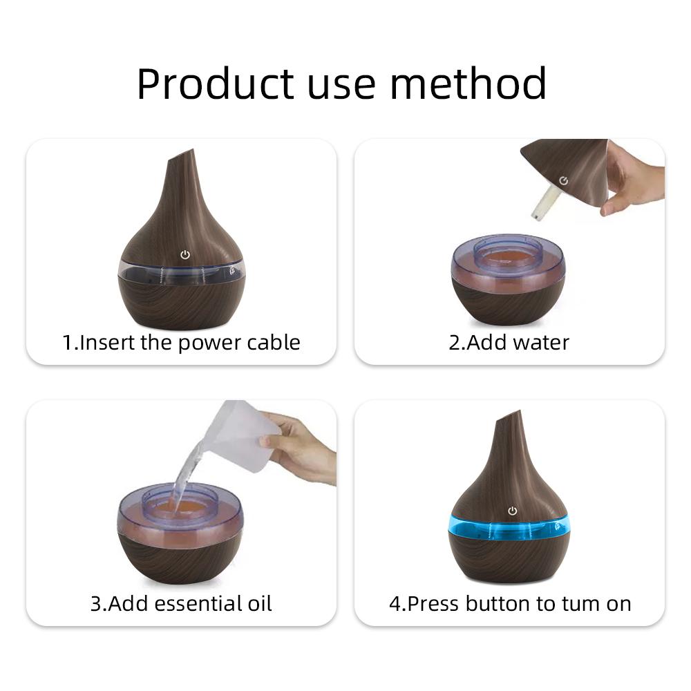 300ml Aromatherapy Essential Oil Diffuser Humidifier Ultra Quiet, USB Operated with 7 Color Changing LED Night Light Lamp, Auto Shut Off for Home Office Bedroom Yoga Meditation Room Gift