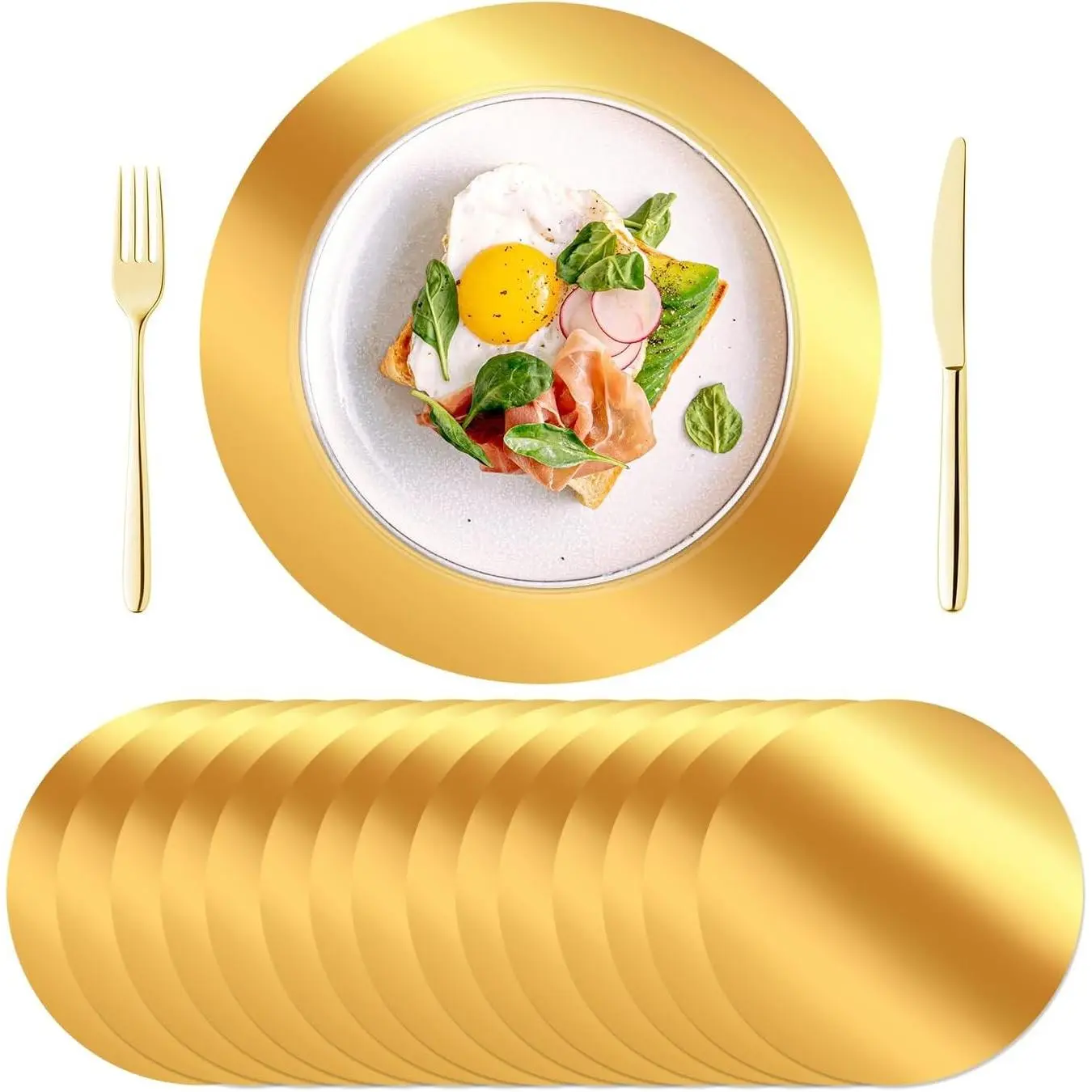 100PCS Round Gold Placemats, 13" Disposable Paper Placemats for Dining Table, Mirrored Gold Charger Place Mat for Kitchen Banquet Table Setting Wedding Birthday Dinner Party Decor