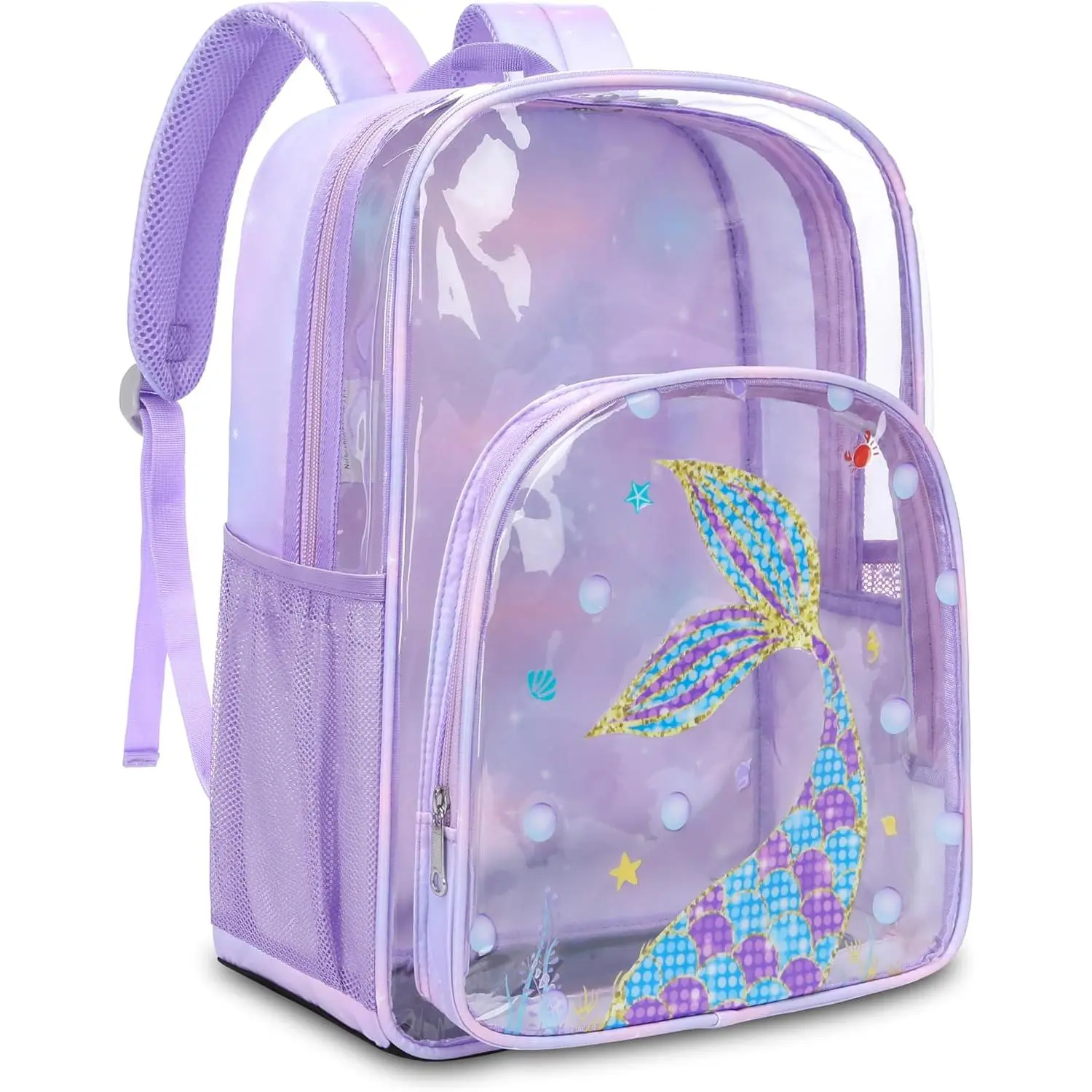 Clear Backpack for Girls School Book Bag Stadium Approved Heavy Duty PVC See Through Bag Large Transparent Bookbag for  Travel Work Events Mochilas Escolares para Niñas (Tail )