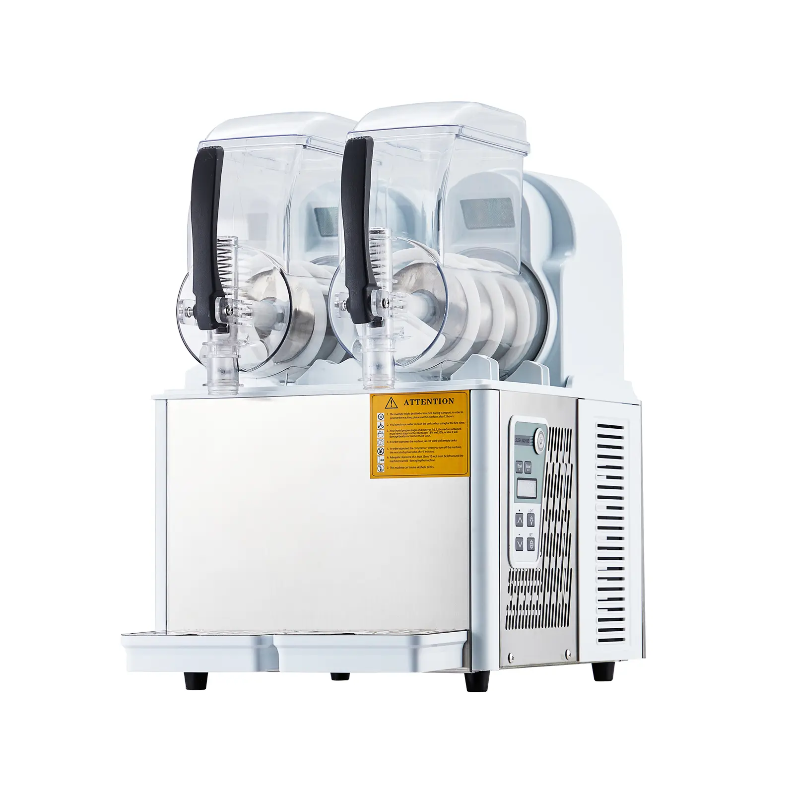 Self-Cleaning Commercial Slushy and Margarita Machine - Dual 8L/2.1 Gal Tanks Frozen Drink & Blender - 370W Stainless Steel - Ideal for Home, Bar, Cafe, Restaurant, Supermarket