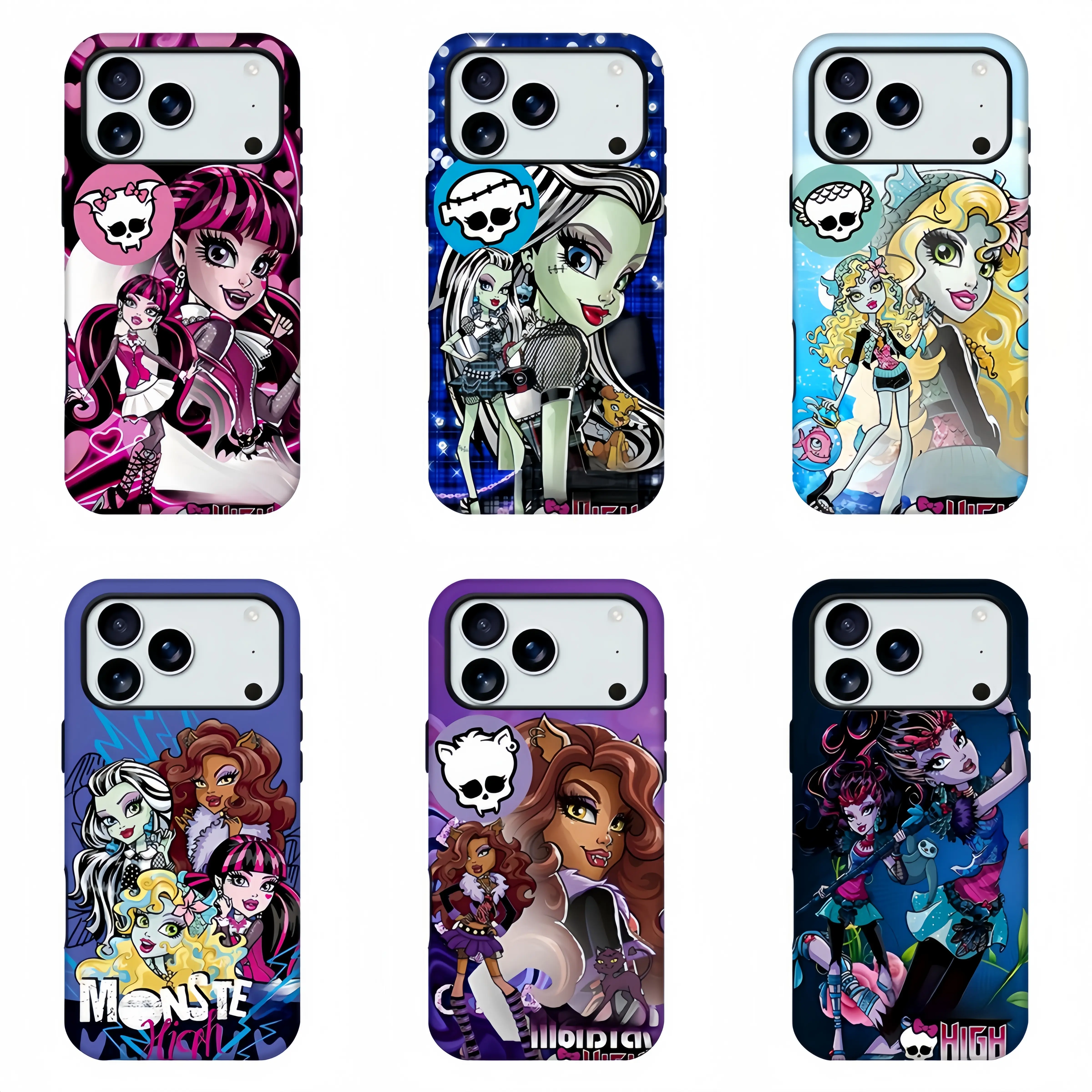 Monster High Graffiti Phone Case, Y2K Goth Cartoon Fan Merch Phone Shell, Frankie Stein Draculaura Clawdeen Wolf Trend Character Print Shockproof Soft Silicone Protective Cover For iPhone 11 12 13 14 15 16 17 Pro Max and Samsung Model, Perfect Gift