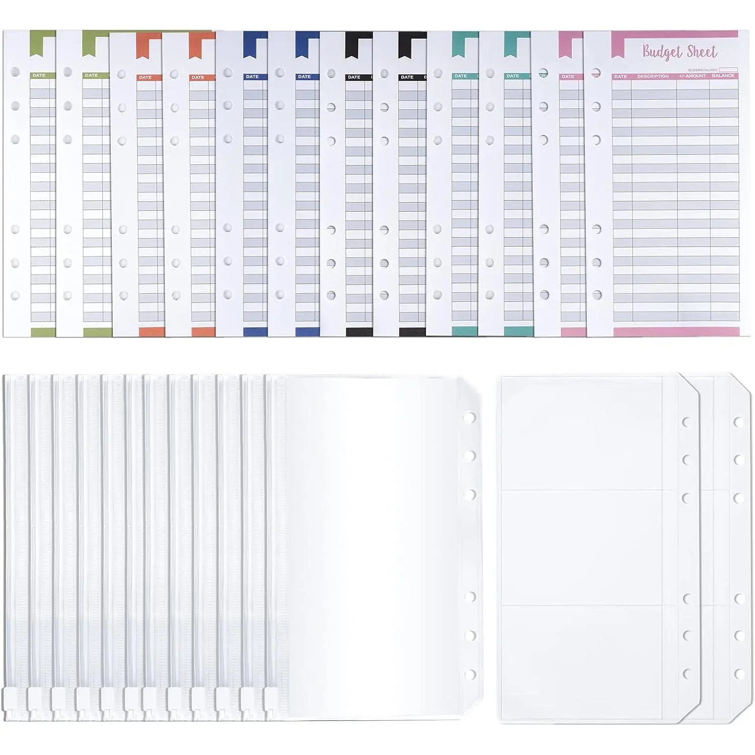 70 count A6 Expense  6-Hole Punched Budget Sheets Include 60 count Expense  Budget Sheets 6 count 6 Holes Zipper  Envelopes 4 count 6 Ring Notebook Card Binder Pockets