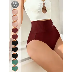 QUASTI 10-Pack High Waisted Breathable Comfortable Women's Underwear, Highly Elastic Confidence No-Show Must-Have Briefs for Daily Use, Minimalist Elegant Full Coverage Panties, S-XXL