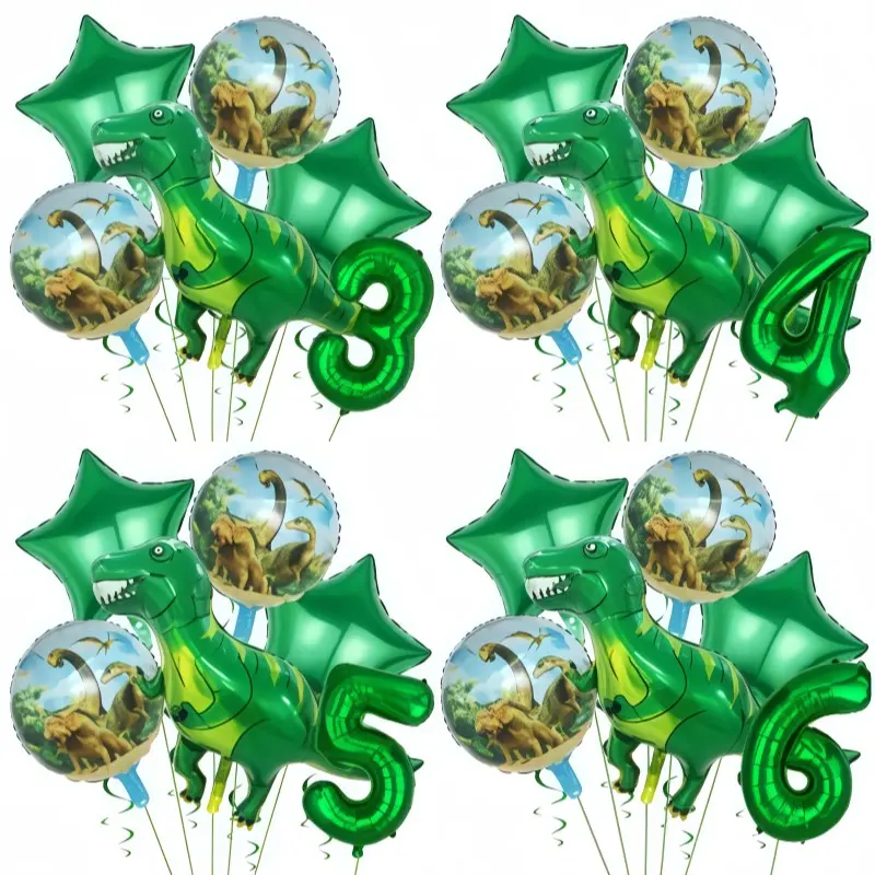 Dinosaur Balloons Kids Birthday Party Dinosaur Number Star Aluminum Foil Balloon Set, Balloon Animals, Perfect for Jungle Theme Party Decorations