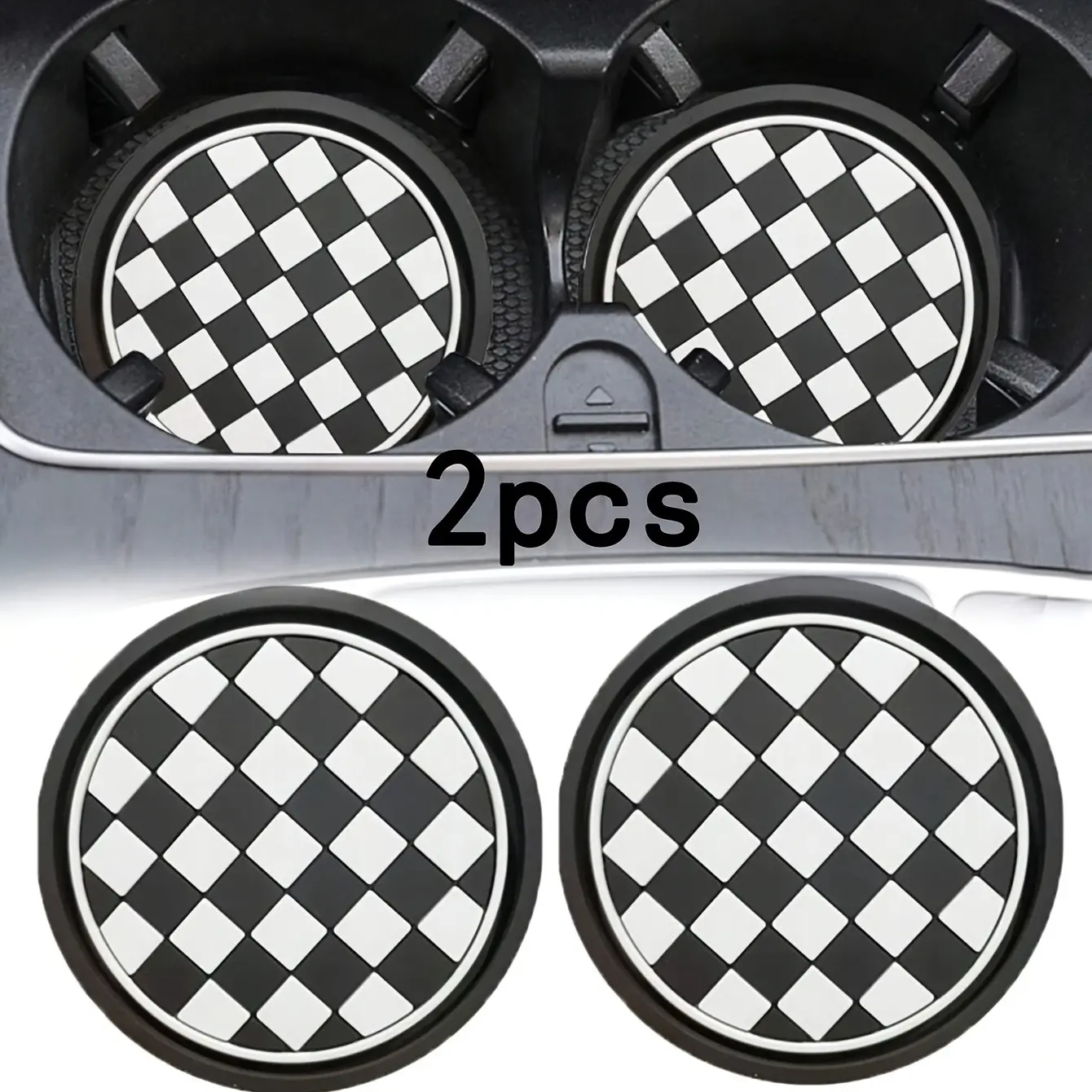2pcs Car Checkered Cup Mats, Anti Slip Mat, Non-Slip Heat Resistant Moisture Proof, Universal Fit for All Cars, Stylish Design