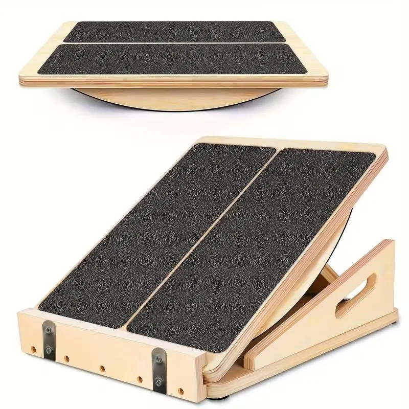 Adjustable Wooden Incline Board Set of 2, 2-in-1 Multifunctional Calf Stretching Board, Home Fitness Gear for Squats, Pilates & Body Training