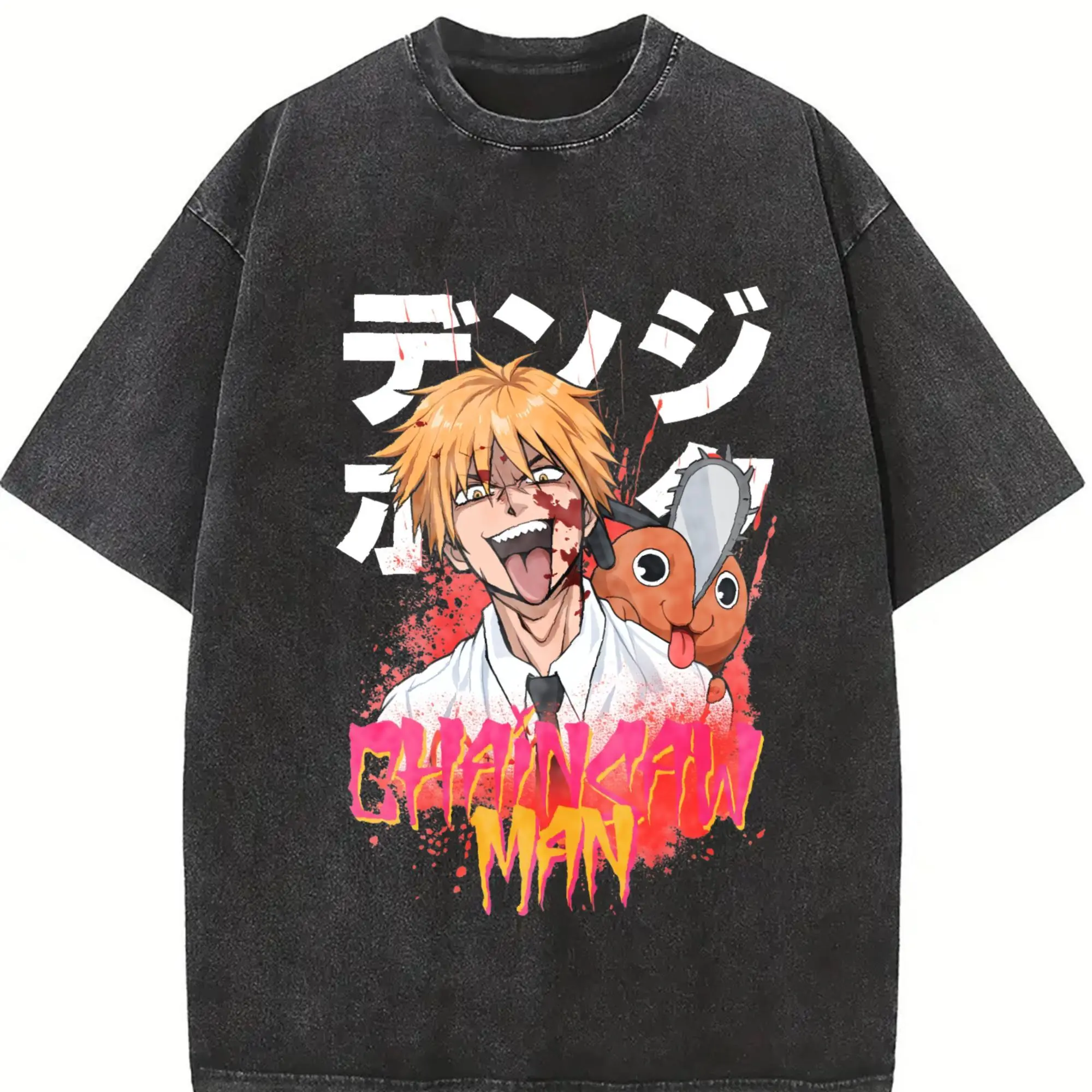 valentine shirts Casual Aki Metal Chainsaw Man  Vintage2 Washed T Shirt Men O-neck Short Sleeve Tops Denji Makima Aki Kobeni Cotton Summer Tops