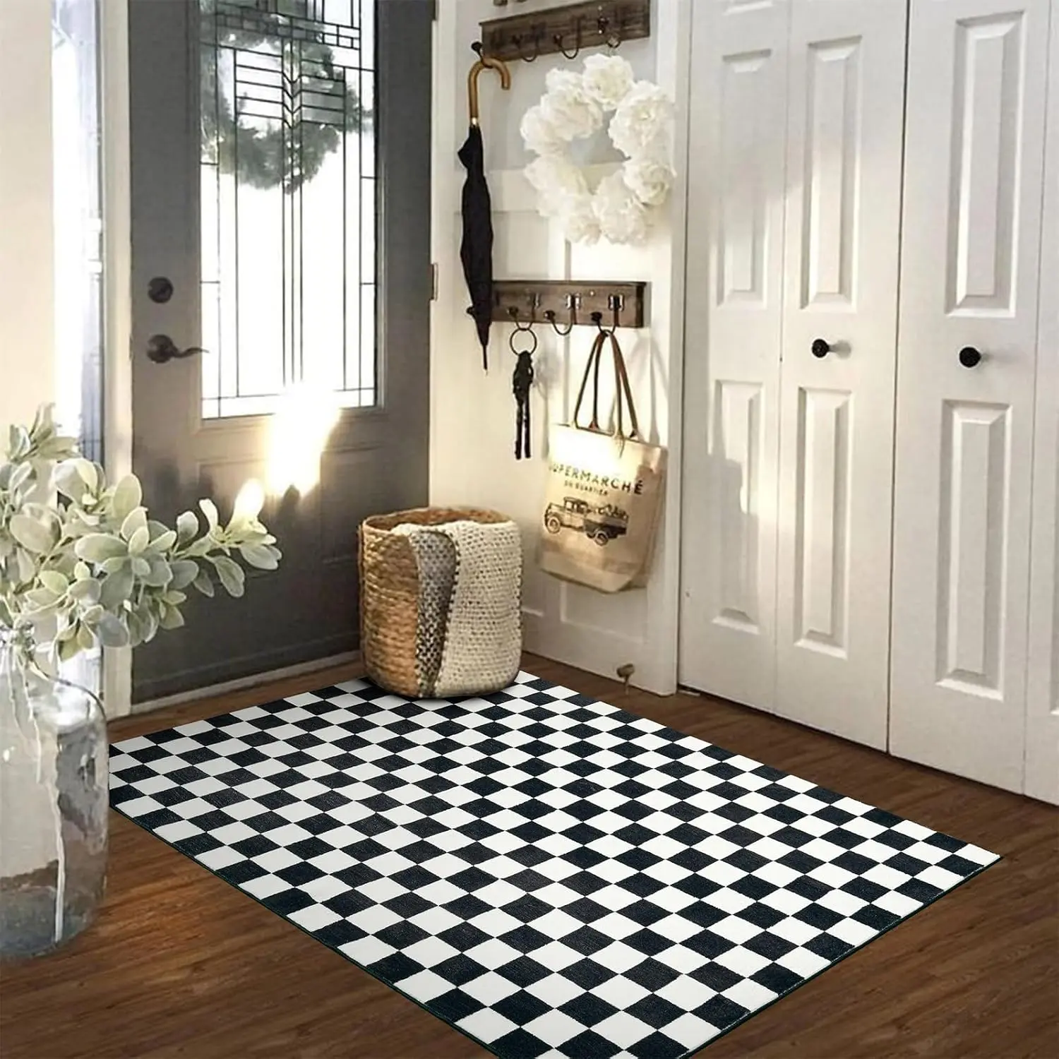Retro Checkerboard 4x6 Entryway Rugs Non Slip Indoor Geometry Carpet Washable, Ultra Thin Boho  Cute  Aesthetic Funky Throw Rugs for Kitchen Bedroom Living Room