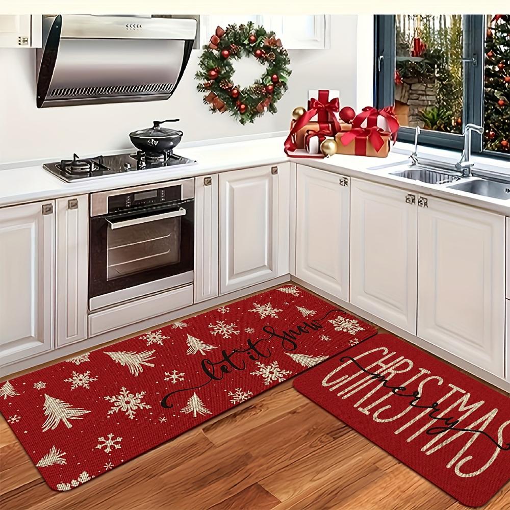 Christmas Kitchen Mats Set, Festive Wood Grain Design, Non-Slip Soft Low Profile, Winter Home Decor, Holiday Cooking & Celebrations, Home Decorative Rug