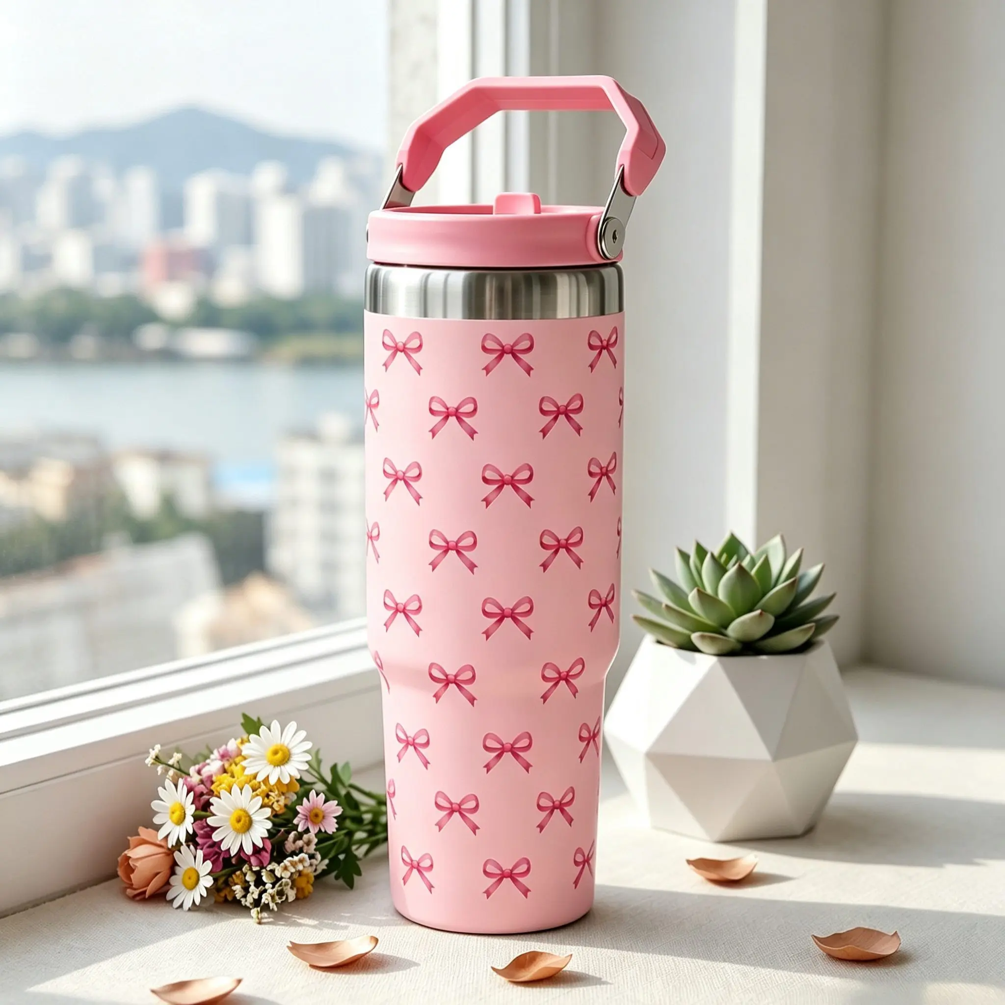 Scalon 30oz Stainless Steel Insulated Cup, Cute Animal Pattern, with Straw, Large Capacity, Portable Coffee Mug, Gift for Friends