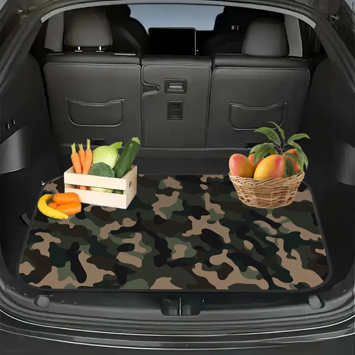 Jungle Camouflage Car Trunk Mat, Waterproof Stain Resistant, Non-Slip Rear Cargo Liner, Universal Fit, Durable Camo Pattern