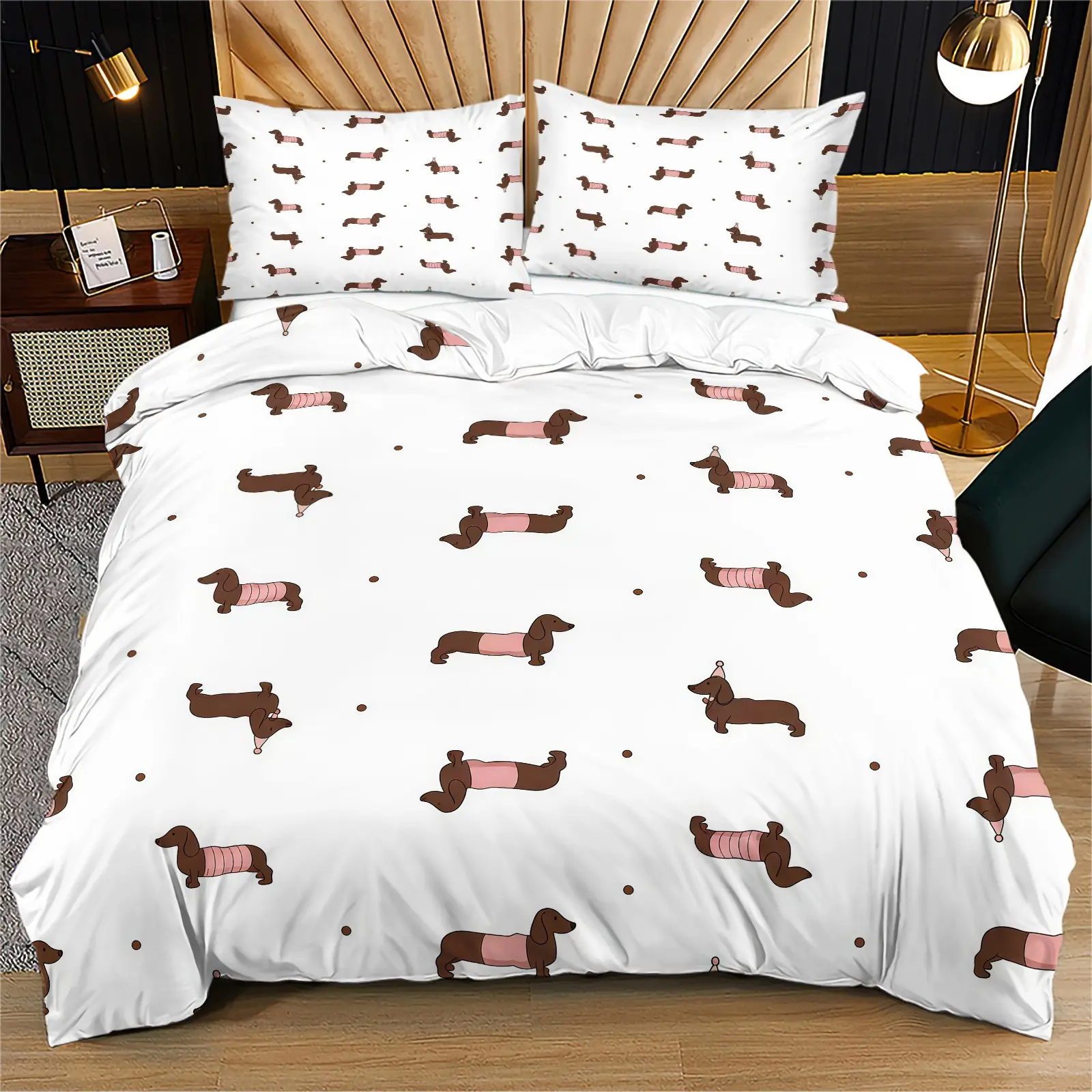 Cute Sausage Dog Pattern Duvet Cover Set, Soft And Comfortable Bedding Set (1 Duvet Cover+1/2 Pillowcases, Without Padding), Printed Bedding Set, Suitable For Teenagers And Adults, Guest Rooms, Dormitories, Master Bedroom Scenes, Comfy Bedding Set