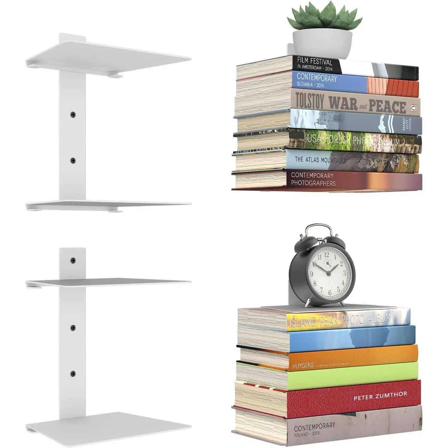 Invisible Floating Bookshelves for Wall, 4 Tier Vertical  Book Tower, Heavy Duty Floating Book Shelves Metal Book Organizers for  Office, 2 Pack(White)