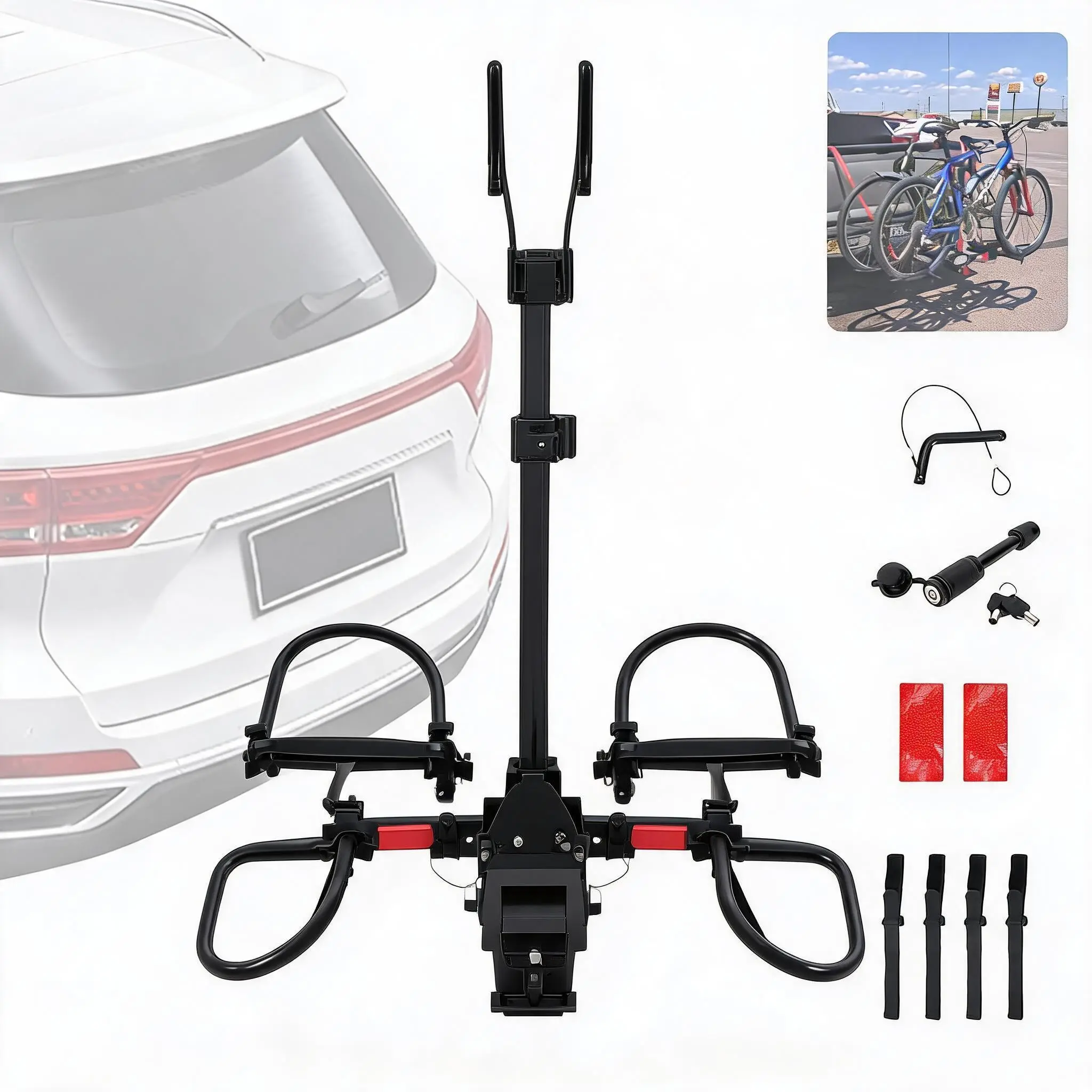 Heavy Duty 2-Bike Hitch Mount Bike Rack, Collapsible Platform Carrier with Ramp, Tilting Function and Quick Release, Fits Standard, Fat Tire & Electric Bicycles up to 5.5" Wide, 200 lbs Capacity, 2-Inch Receiver for Car, SUV, Truck & RV