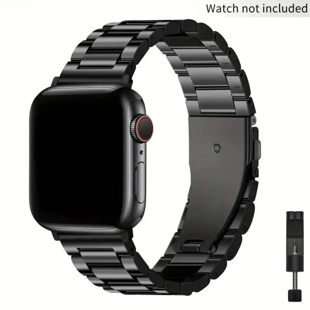 TuckClasp Stainless Steel Watch Band Compatible with Apple Watch (Band Only), Three-Bead Link Design with Folding Buckle, Adjustable Smartwatch Strap with Tool, Durable Replacement Band for Everyday Wear