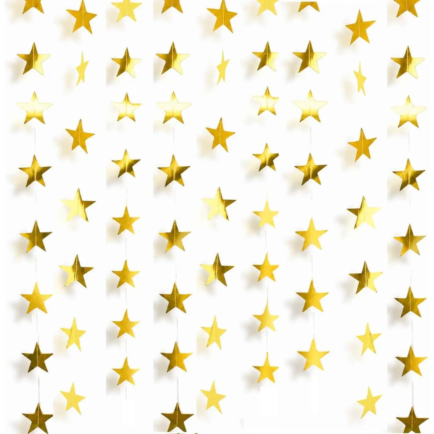 105 Feet Gold Star Garland Banner, Double-Sided Twinkle Paper Stars, Hanging Party Decorations for Birthday, Graduation, New Year, Wall Ceiling Chain Whimsical Backdrop, 8 PackGift