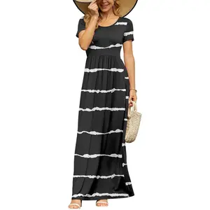 Womens 2026 Summer Maxi Dresses Casual Short Sleeve Empire Waist Spring Long Dress with Pockets