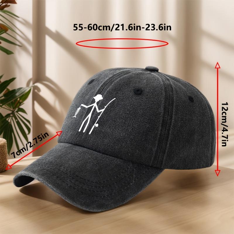 Vintage Baseball Cap - Creative Fishing Design, Soft & Comfortable, Breathable & Sweat-Absorbent Polyester, Adjustable Fit for Outdoor Sports, Fishing, Camping - Black with White Graphic Print, Fishing Hat