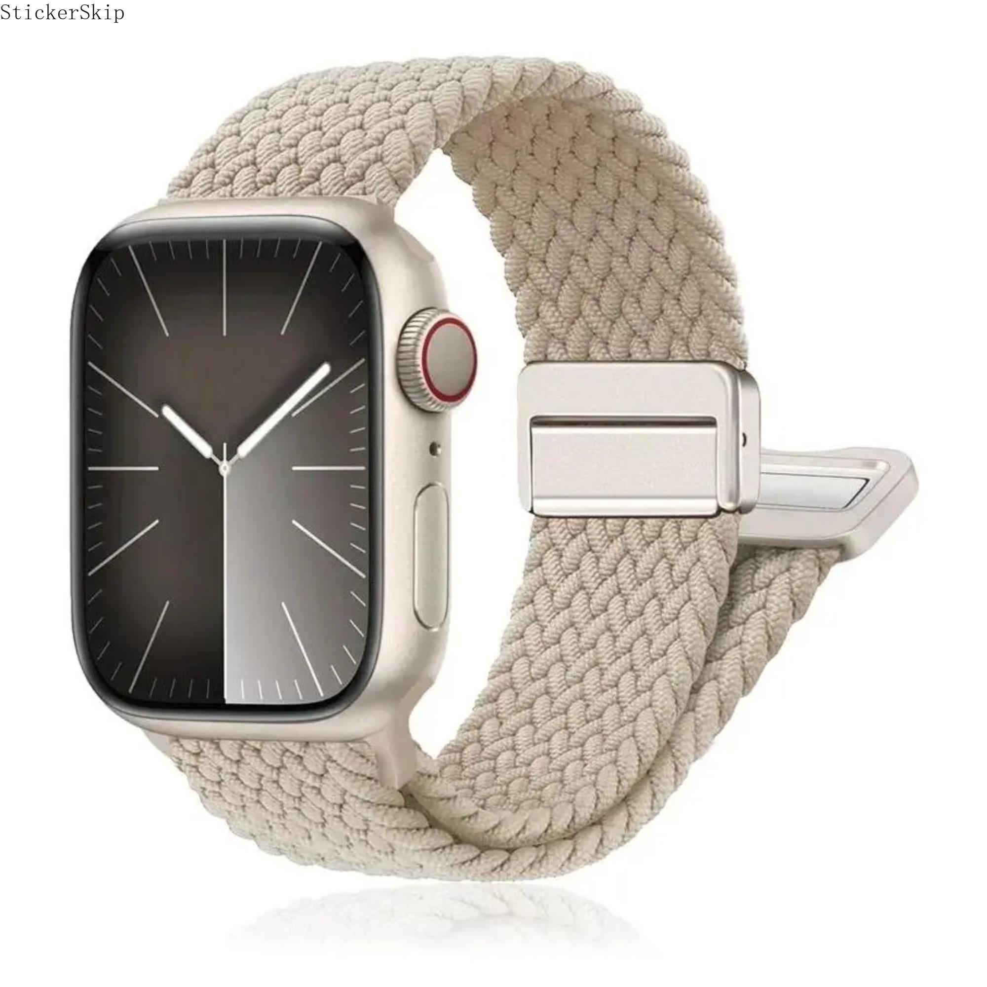 2026 NEW StickerSkipBraided Stretchy Bracelet Band Compatible with Apple Watch 38/40/41/42/44/45/46/49mm, Magnetic Clasp Soft Nylon Braided Sport Solo Loop