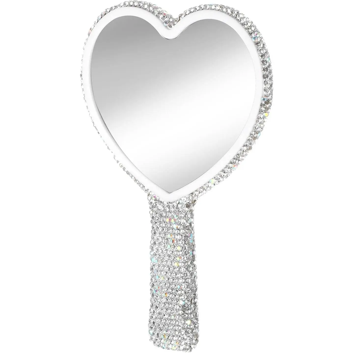 Heart Handheld Mirror with Handle 6.3x4.3 Inch Glitter Rhinestone Hand Held Mirror Portable Travel Cosmetic Lash Mirror for Women Wedding Birthday Valentine's Day Gift